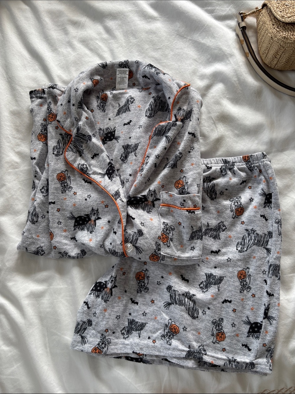 Gray Halloween Dog Pajama Set with Orange Trim